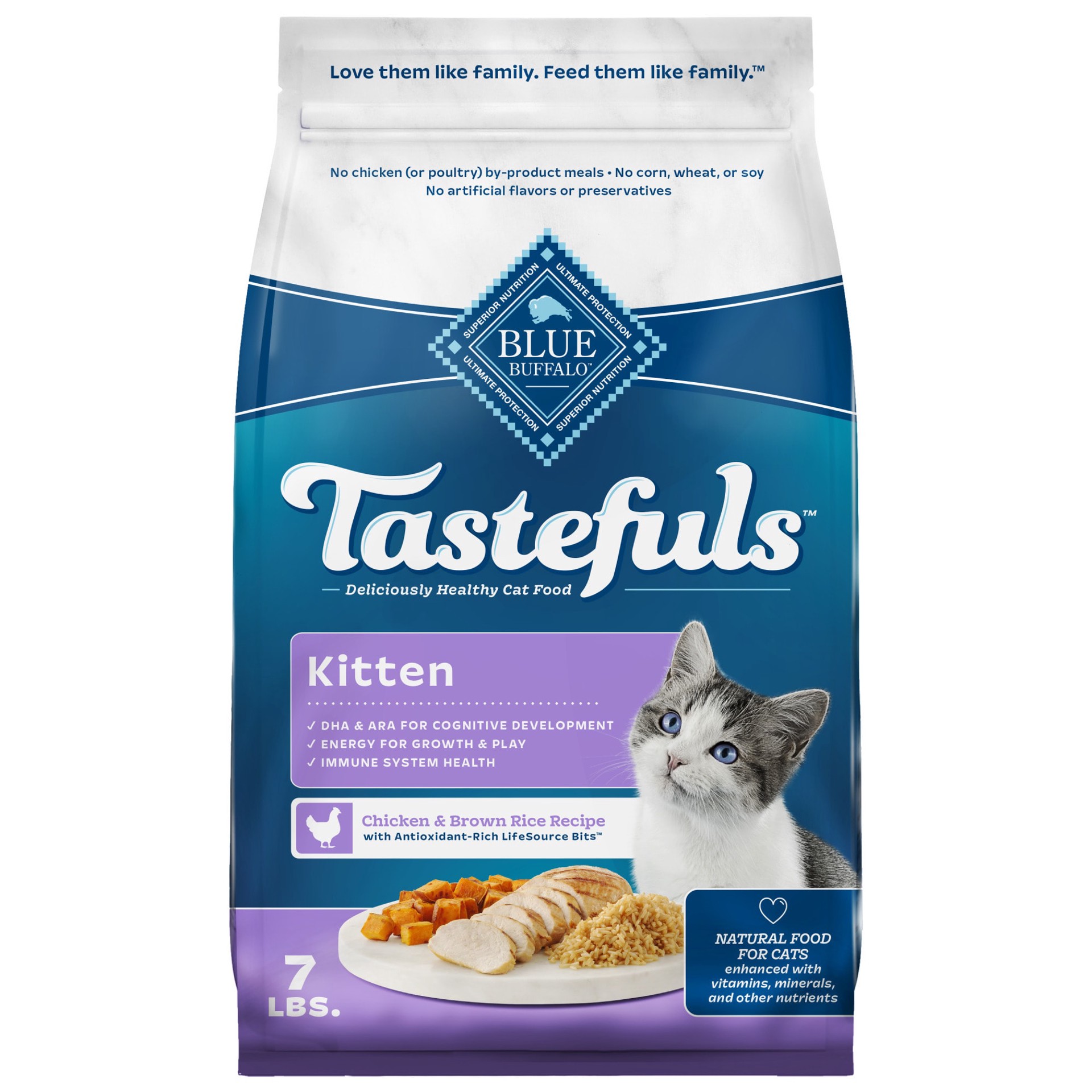 slide 1 of 6, Blue Buffalo Tastefuls Natural Dry Kitten Food, Chicken 7lb bag, 7 lb