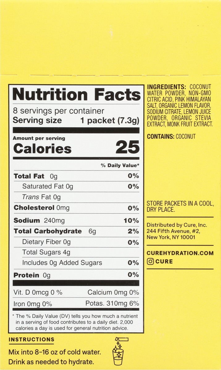 slide 10 of 11, CÜRE Hydrating Lemonade Electrolyte Drink Mix 8 - 0.26 oz Packets, 8 ct