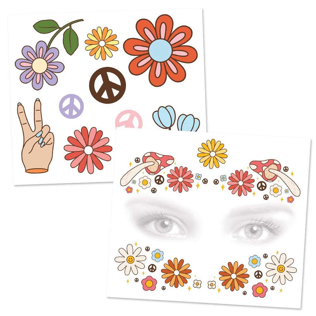 slide 4 of 4, Savvi Hippie Costume Tattoos, 15 temporary tattoos