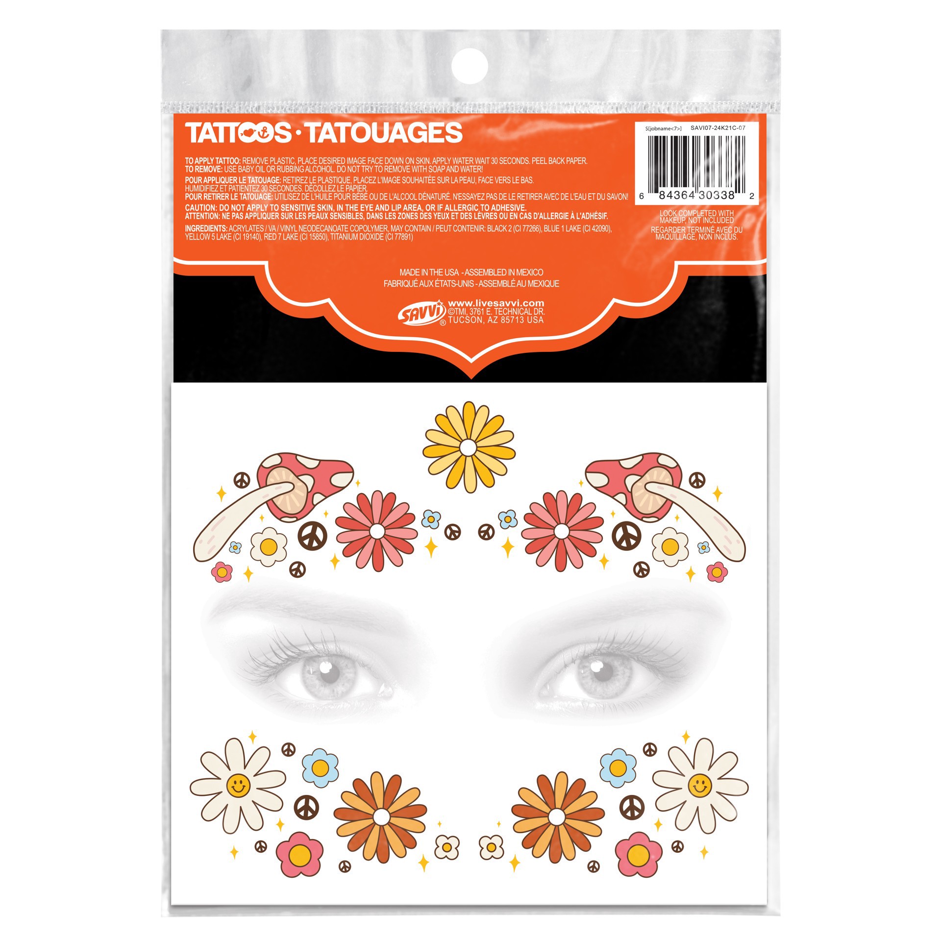 slide 2 of 4, Savvi Hippie Costume Tattoos, 15 temporary tattoos