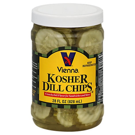 slide 1 of 1, Vienna Kosher Pickle Chips, 28 oz