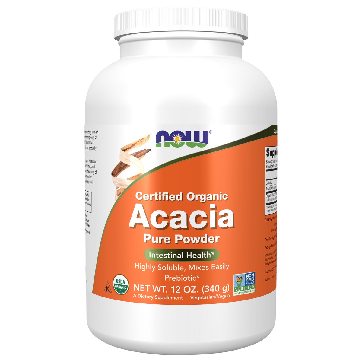 slide 1 of 4, NOW Acacia, Organic Powder - 12 oz., 12 oz