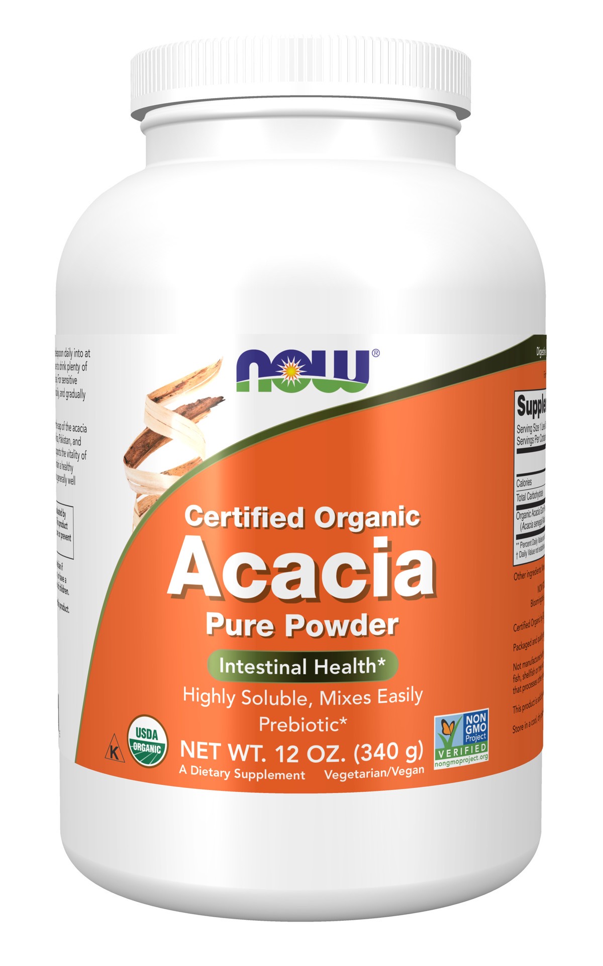 slide 1 of 4, NOW Acacia, Organic Powder - 12 oz., 12 oz