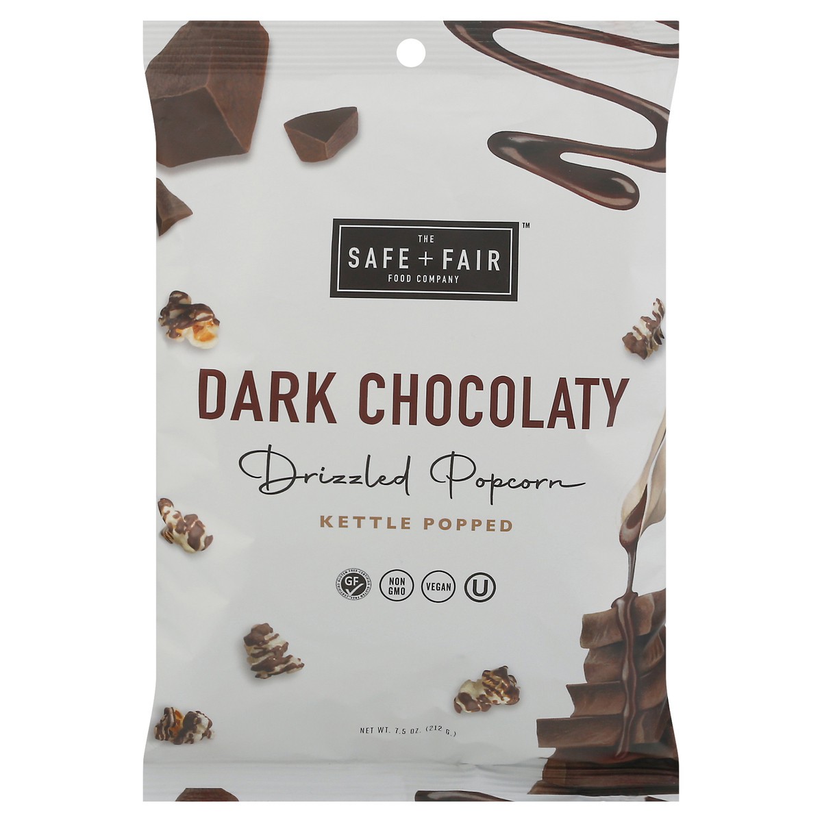 slide 2 of 13, The Safe + Fair Food Company Kettle Popped Dark Chocolaty Drizzled Popcorn 7.5 oz, 7.5 oz