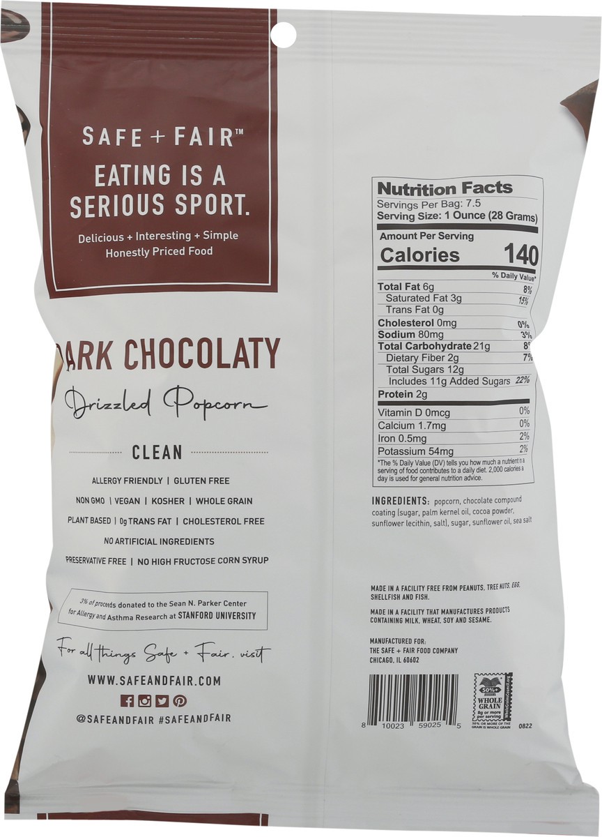 slide 3 of 13, The Safe + Fair Food Company Kettle Popped Dark Chocolaty Drizzled Popcorn 7.5 oz, 7.5 oz