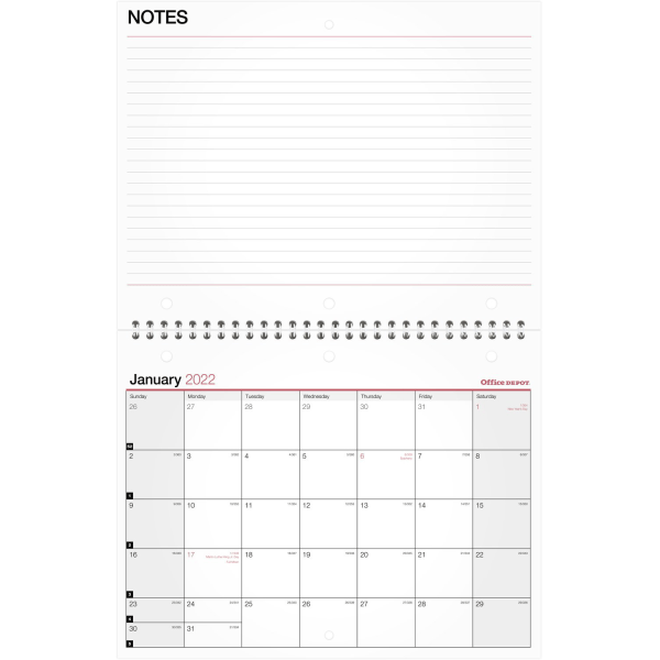 slide 1 of 1, Office Depot Brand Monthly Desk/Wall Calendar, 11'' X 8-1/2'', White, January To December 2022, Od301528, 11 in