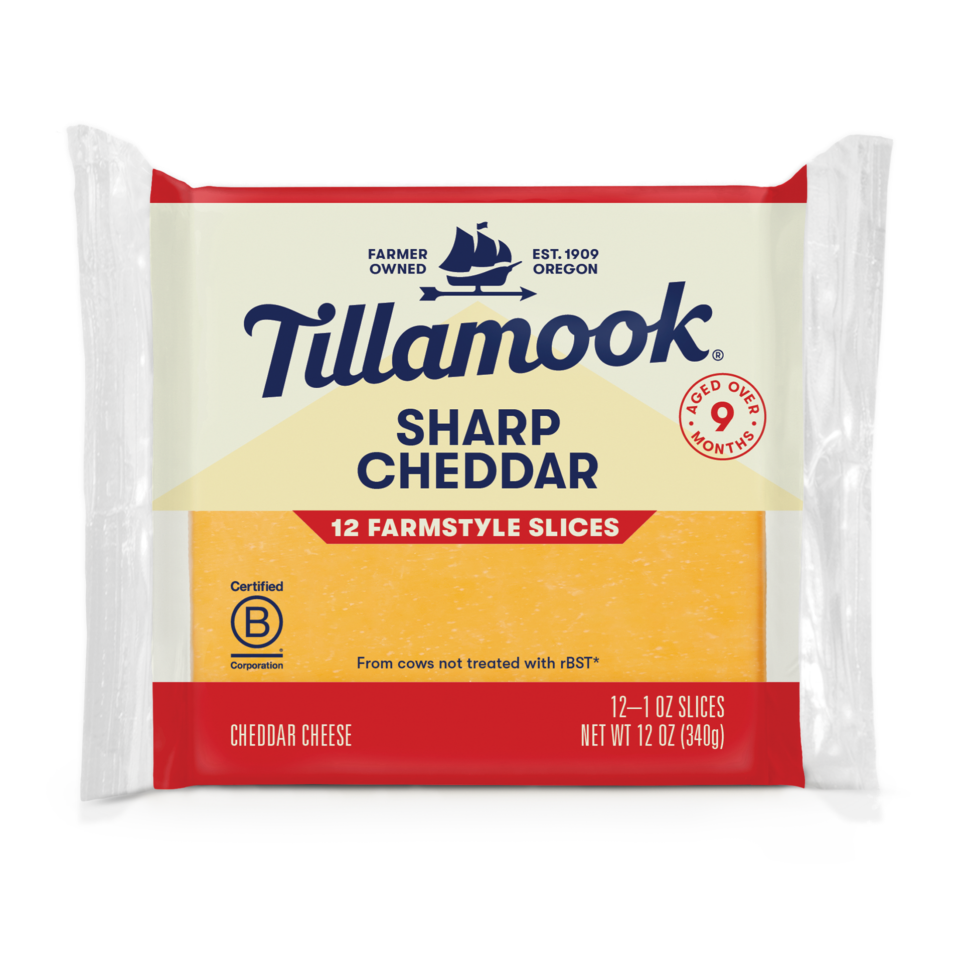 slide 1 of 5, Tillamook Farmstyle Thick Cut Sharp Cheddar Cheese Slices, 12oz, 12ct, 340 g