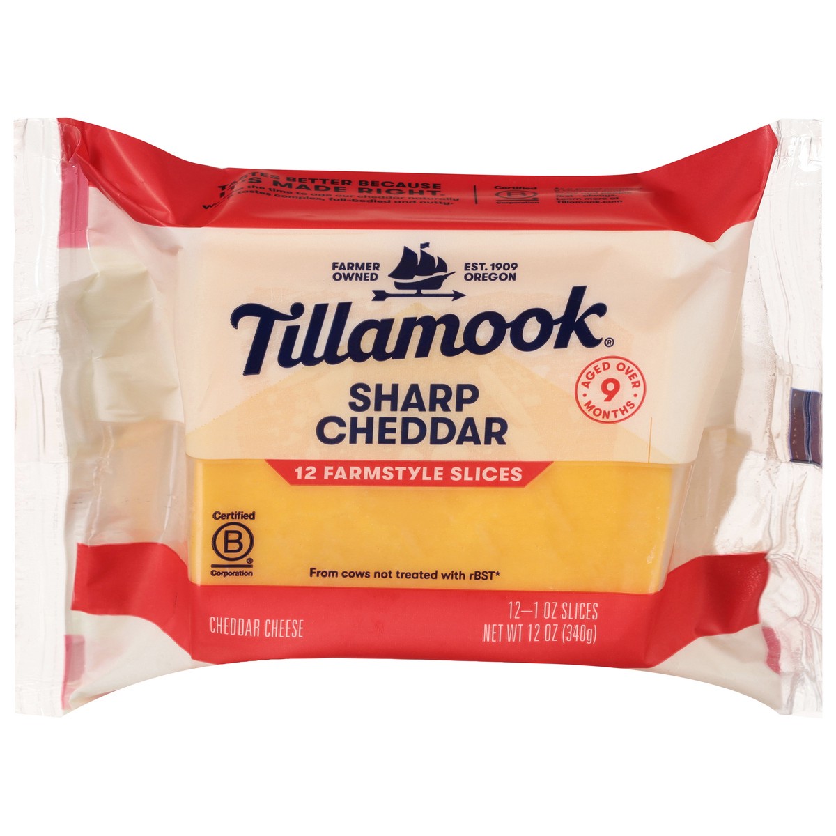 slide 1 of 5, Tillamook Farmstyle Sharp Cheddar Cheese Slices 12 - 1 oz Slices, 340 g