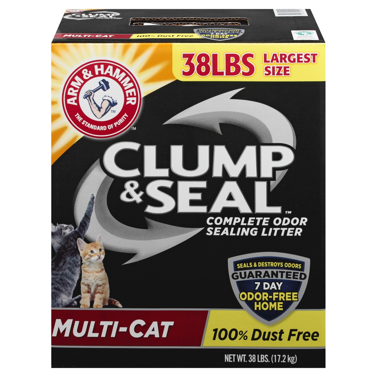 slide 1 of 1, ARM & HAMMER Clump & Seal Multi-cat Odor Sealing Litter, 38 lb