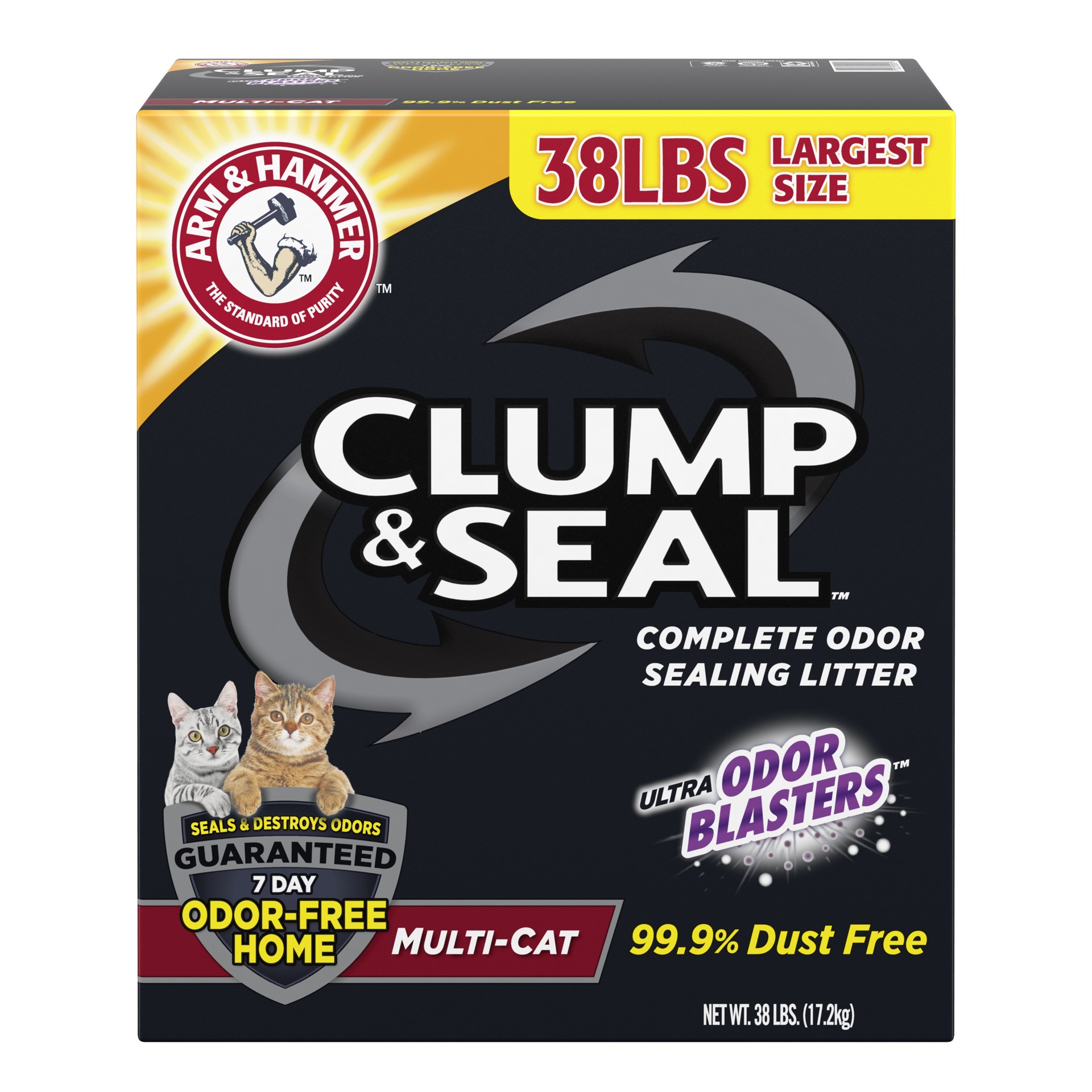 slide 1 of 13, ARM & HAMMER Clump & Seal Multi-Cat Complete Odor Sealing Clumping Cat Litter, 38 lb, 38 lb