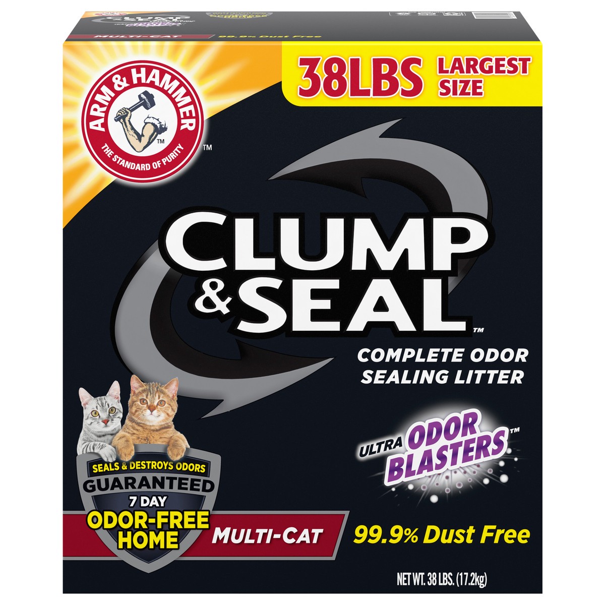 slide 1 of 1, ARM & HAMMER Clump & Seal Largest Size Complete Odor Sealing Multi Cat Cat Litter 38 lb, 38 lb