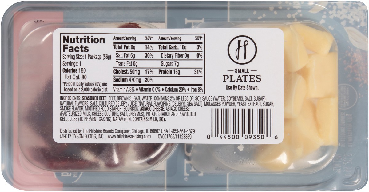 slide 3 of 10, HILLSHIRE Small Plates Bourbon Seasoned Beef with Smoke Flavor Added and Asiago Cheese, 56.70 g