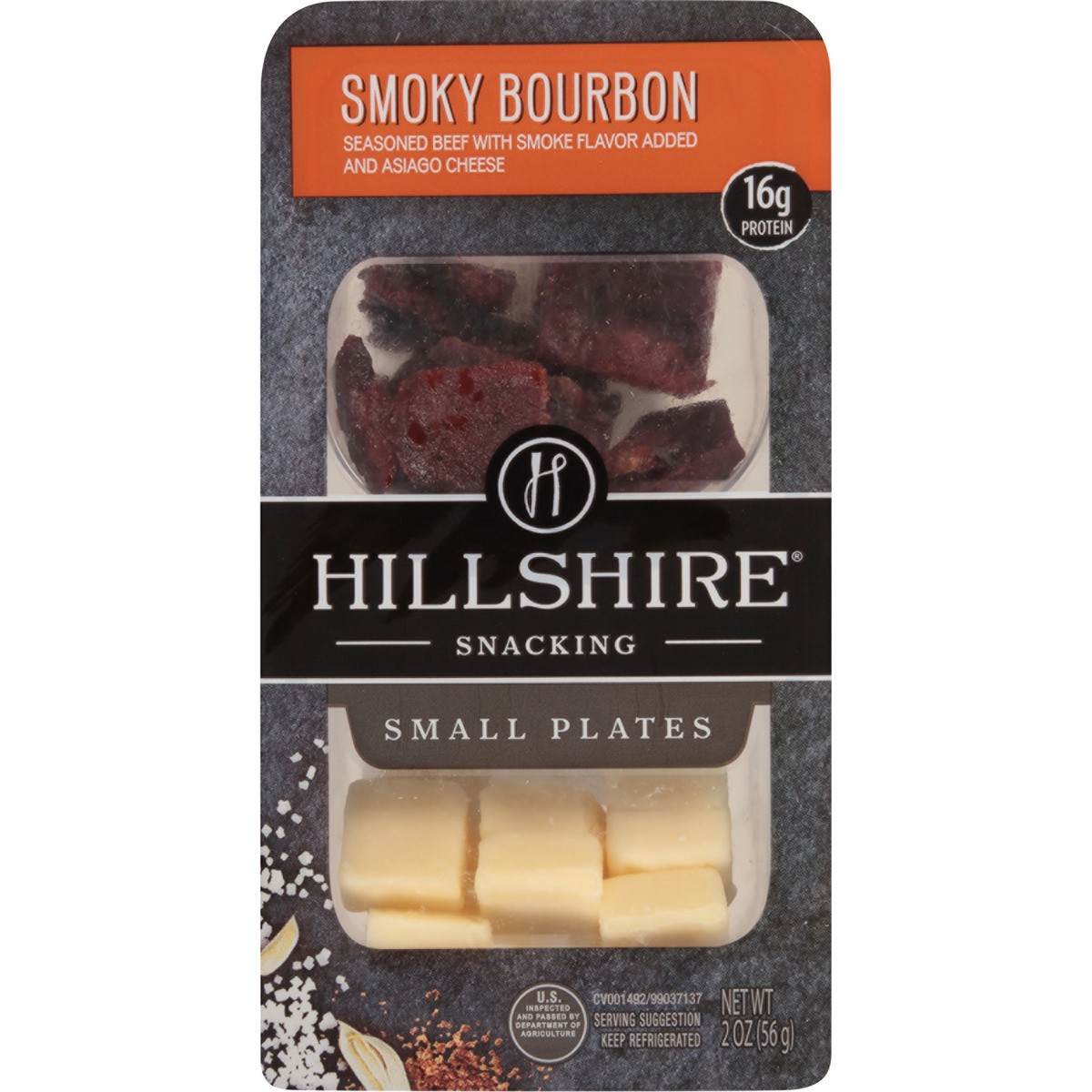 slide 1 of 10, HILLSHIRE Small Plates Bourbon Seasoned Beef with Smoke Flavor Added and Asiago Cheese, 56.70 g