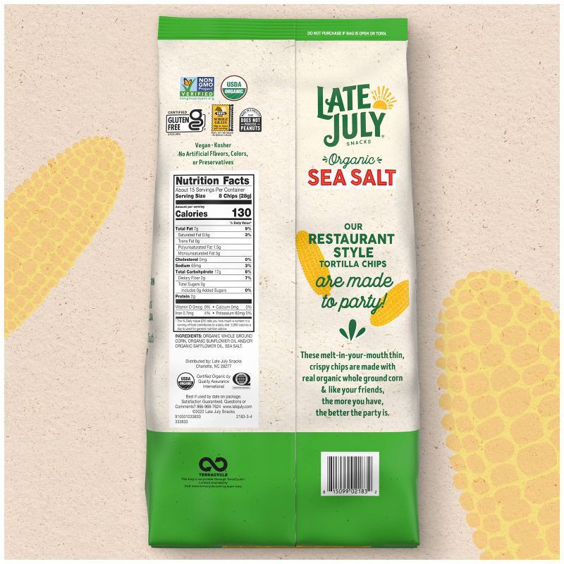 slide 6 of 9, Late July Snacks Thin and Crispy Organic Tortilla Chips with Sea Salt, 10.1 oz Bag, 1 ct