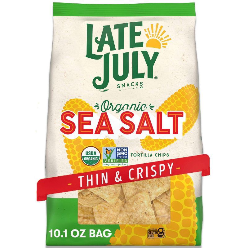 slide 1 of 9, Late July Snacks Thin and Crispy Organic Tortilla Chips with Sea Salt, 10.1 oz Bag, 1 ct