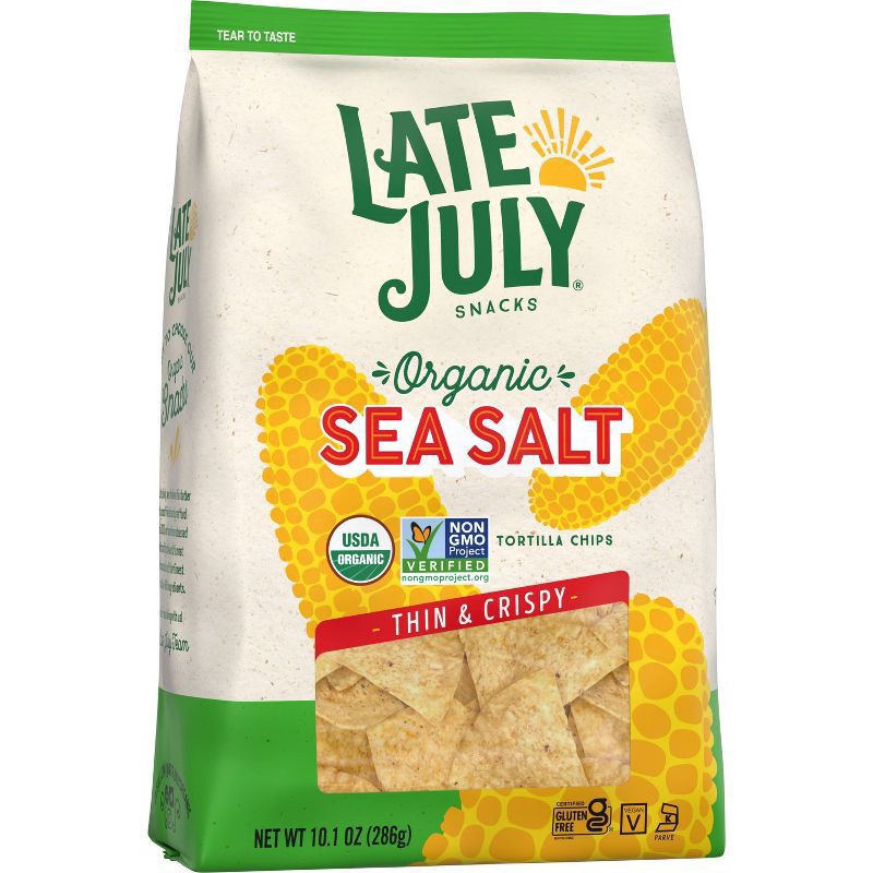 slide 5 of 9, Late July Snacks Thin and Crispy Organic Tortilla Chips with Sea Salt, 10.1 oz Bag, 1 ct