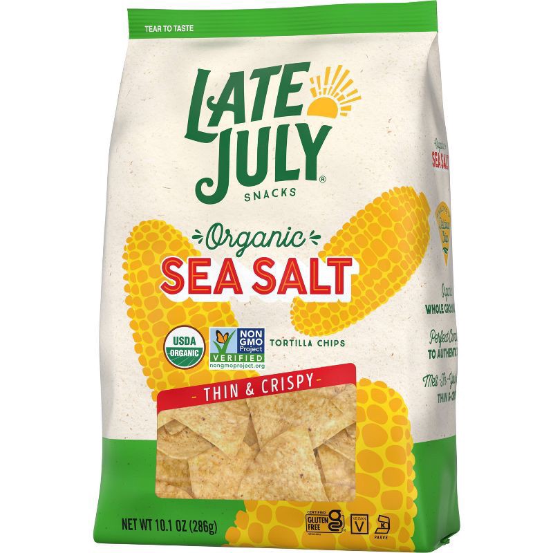 slide 9 of 9, Late July Snacks Thin and Crispy Organic Tortilla Chips with Sea Salt, 10.1 oz Bag, 1 ct