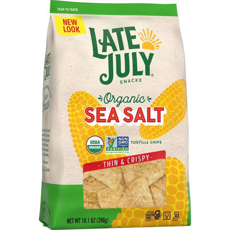 slide 8 of 9, Late July Snacks Thin and Crispy Organic Tortilla Chips with Sea Salt, 10.1 oz Bag, 1 ct