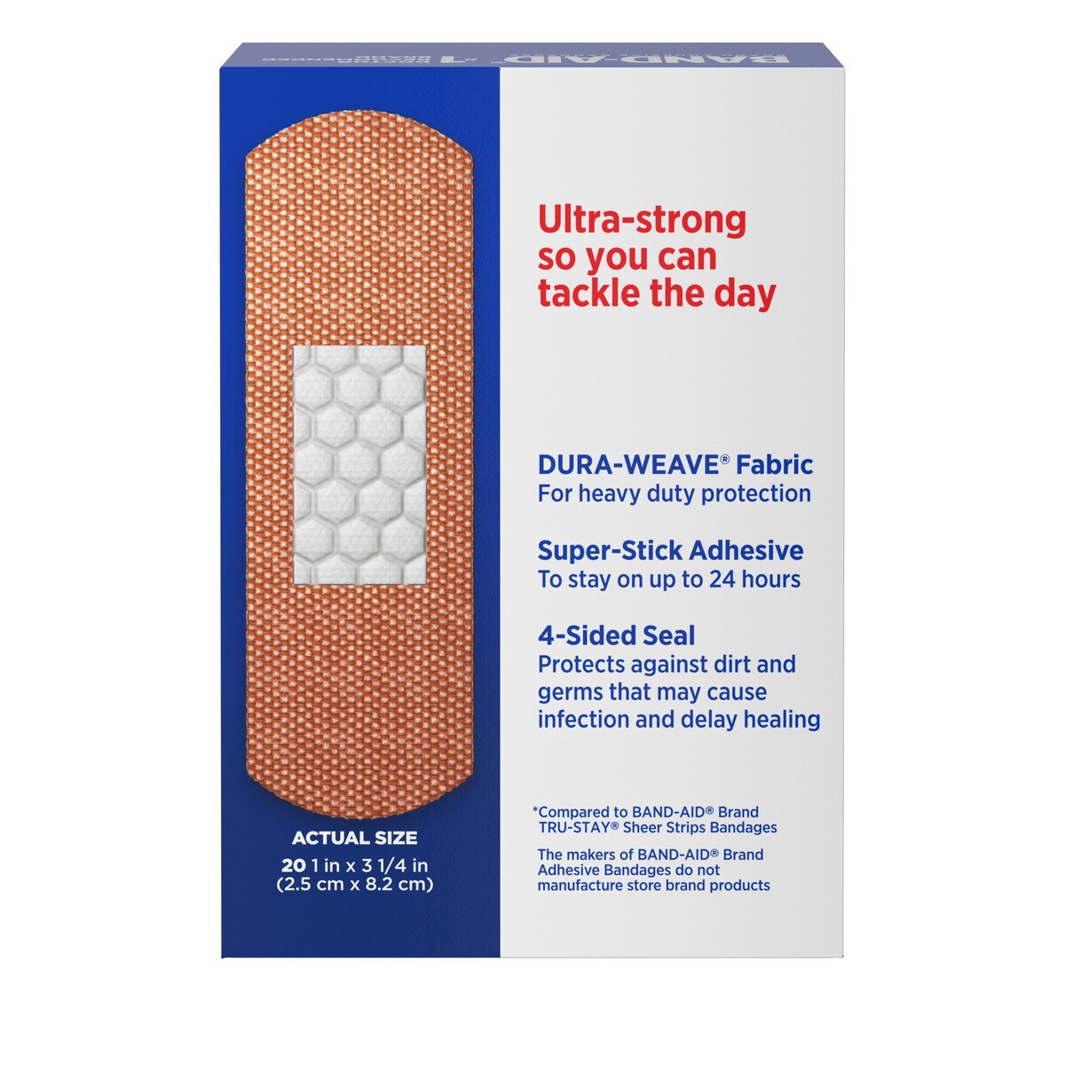 slide 4 of 6, BAND-AID Sterile Tough Strips Adhesive Bandages for First Aid & Wound Care, Durable Protection & Comfort for Minor Cuts, Scrapes & Burns, Heavy-Duty Fabric Bandages, One Size, 20 ct