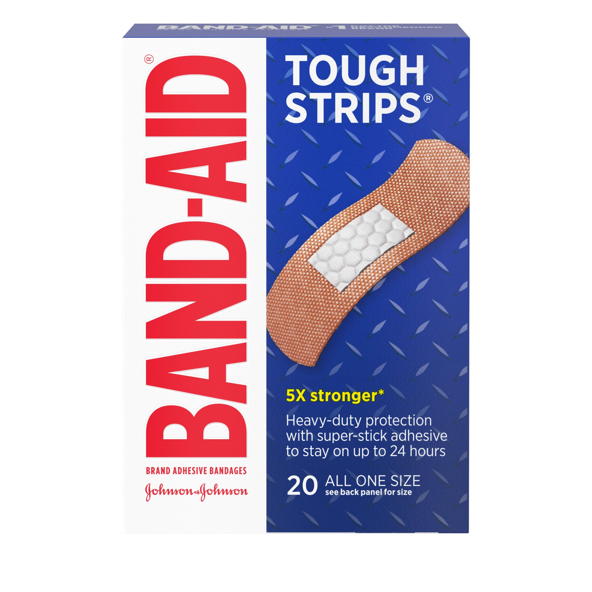 slide 1 of 6, BAND-AID Sterile Tough Strips Adhesive Bandages for First Aid & Wound Care, Durable Protection & Comfort for Minor Cuts, Scrapes & Burns, Heavy-Duty Fabric Bandages, One Size, 20 ct