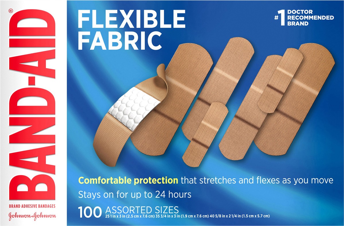 slide 1 of 7, BAND-AID Brand FlexibleFabric Adhesive Bandages, Assorted, 100 ct, 100 ct