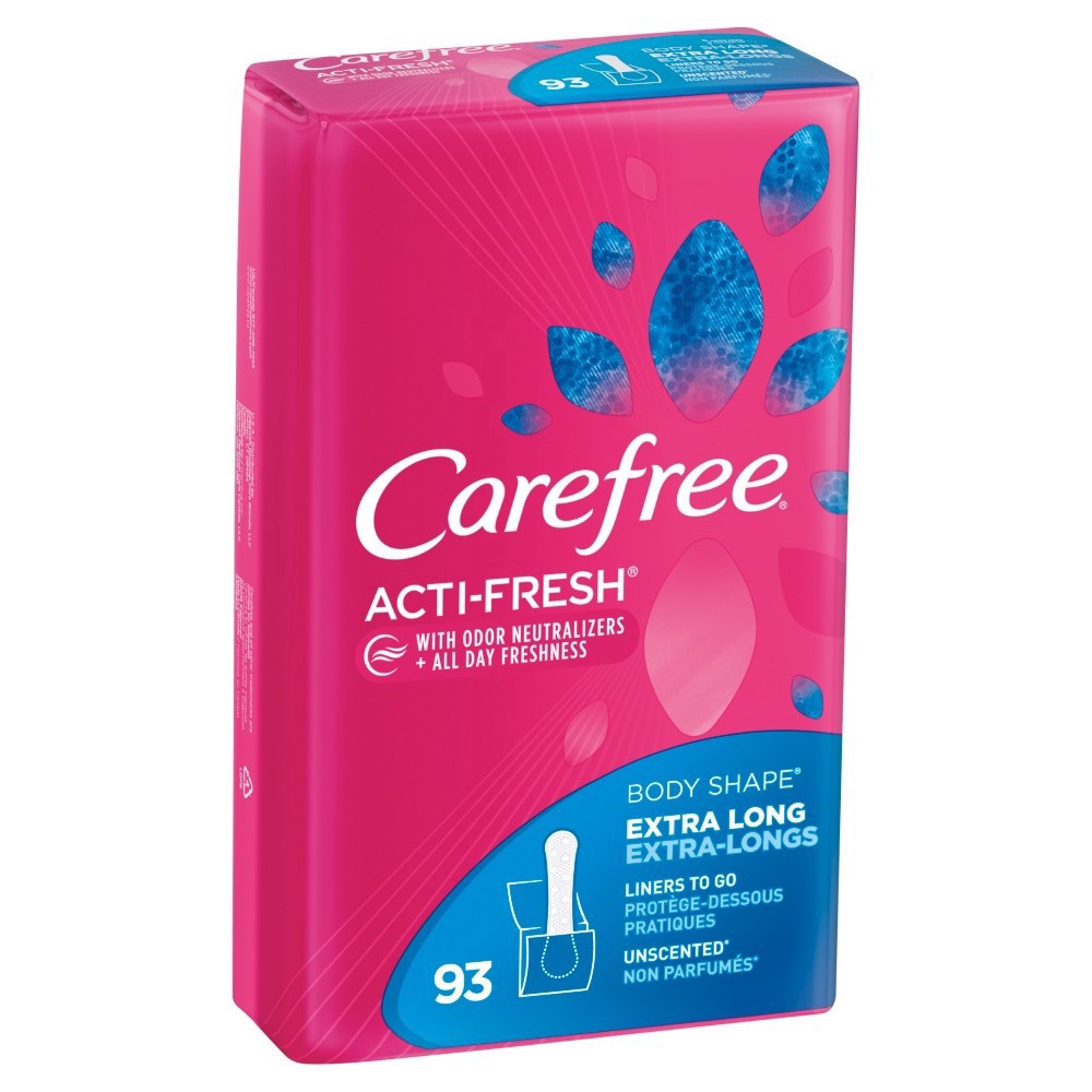 slide 8 of 61, Carefree Extra Long Wrapped Panty Liners Unscented, 93 ct
