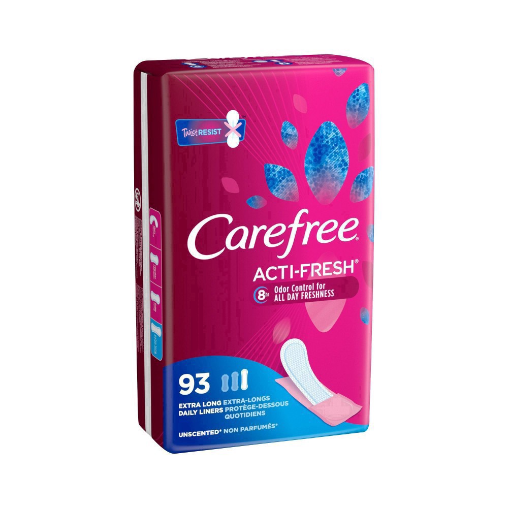 slide 4 of 61, Carefree Extra Long Wrapped Panty Liners Unscented, 93 ct