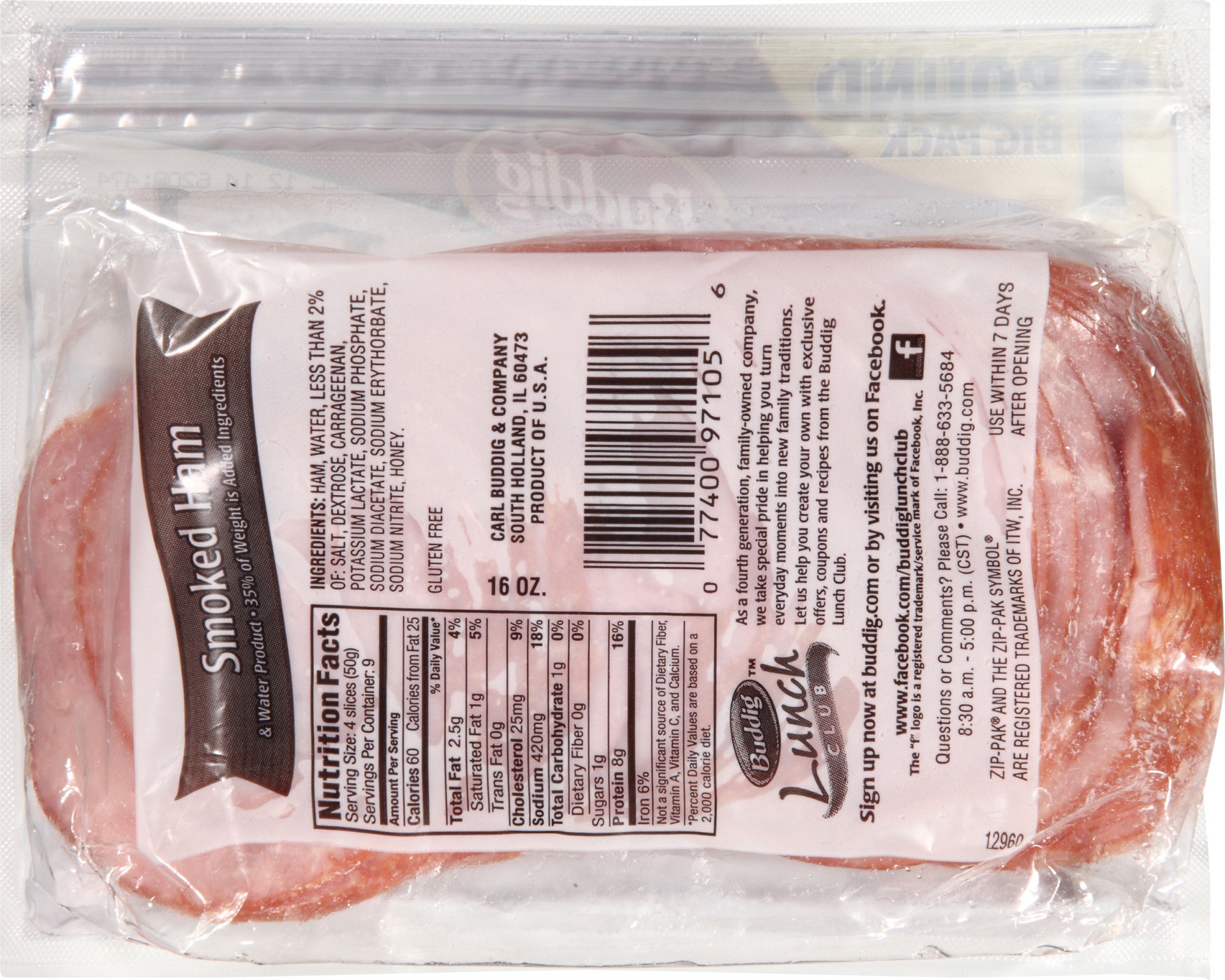 slide 2 of 6, Buddig Premium Deli Smoked Ham 16 oz. Pack, 16 oz