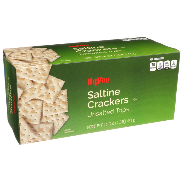 slide 1 of 8, Hy-vee Unsalted Tops Saltine Crackers, 16 oz