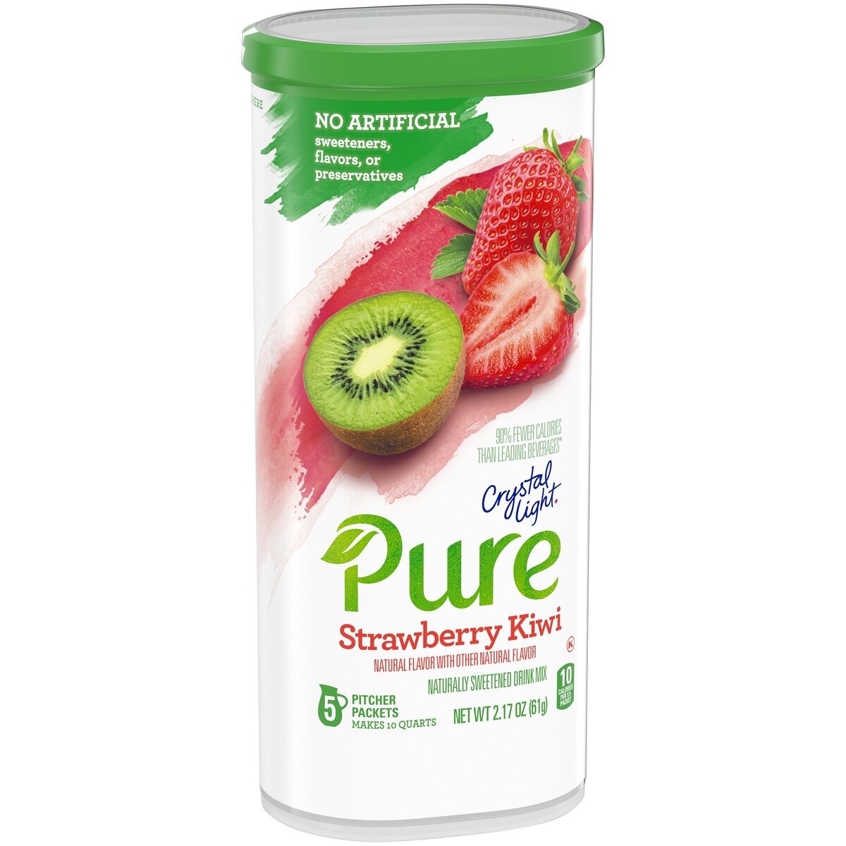 slide 2 of 9, Crystal Light Pure Strawberry Kiwi Naturally Flavored Powdered Drink Mix with No Artificial Sweeteners Pitcher, 5 ct; 2.17 oz