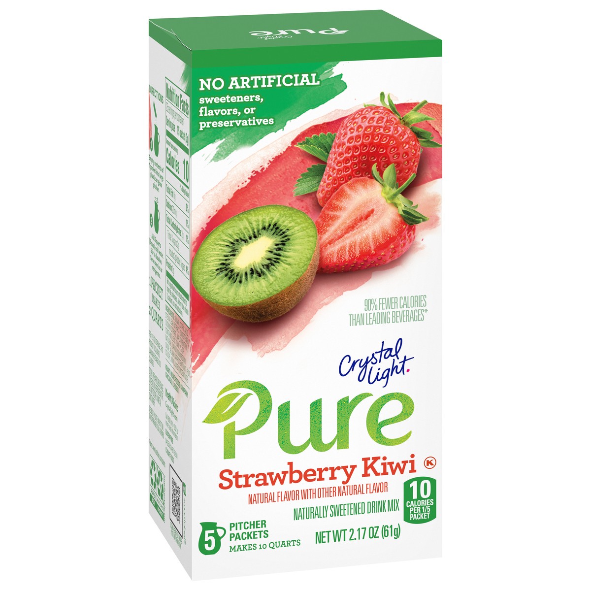 slide 8 of 9, Crystal Light Pure Strawberry Kiwi Naturally Flavored Powdered Drink Mix with No Artificial Sweeteners, 5 ct Pitcher Packets, 5 ct