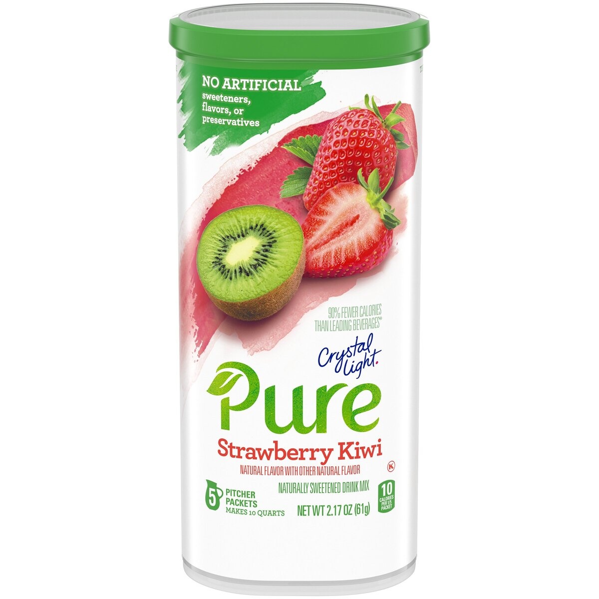 slide 1 of 9, Crystal Light Pure Strawberry Kiwi Naturally Flavored Powdered Drink Mix with No Artificial Sweeteners Pitcher, 5 ct; 2.17 oz