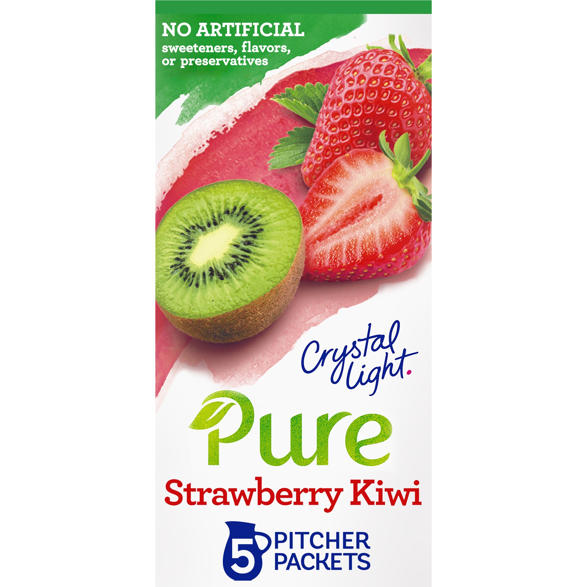 slide 1 of 9, Crystal Light Pure Strawberry Kiwi Naturally Flavored Powdered Drink Mix with No Artificial Sweeteners, 5 ct Pitcher Packets, 5 ct