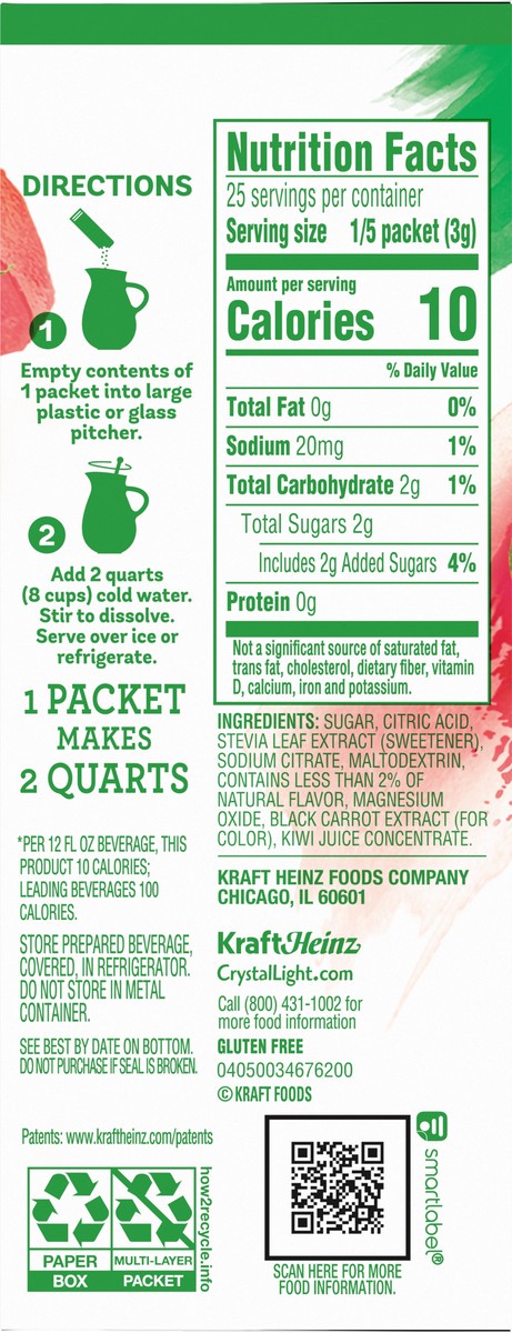 slide 5 of 9, Crystal Light Pure Strawberry Kiwi Naturally Flavored Powdered Drink Mix with No Artificial Sweeteners, 5 ct Pitcher Packets, 5 ct