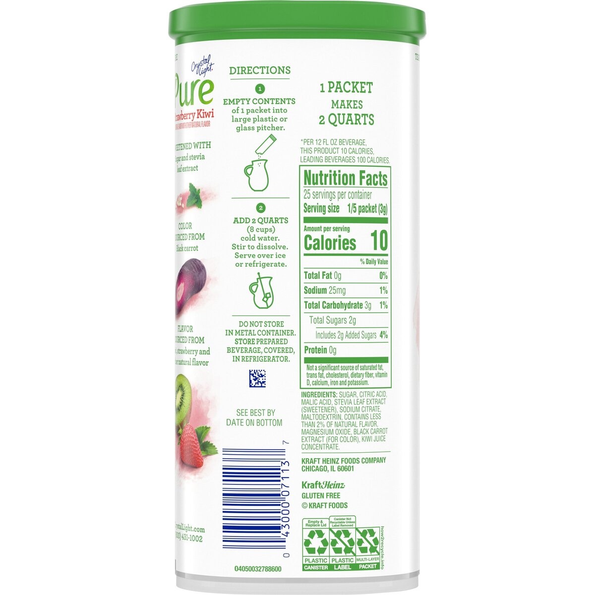 slide 8 of 9, Crystal Light Pure Strawberry Kiwi Naturally Flavored Powdered Drink Mix with No Artificial Sweeteners Pitcher, 5 ct; 2.17 oz