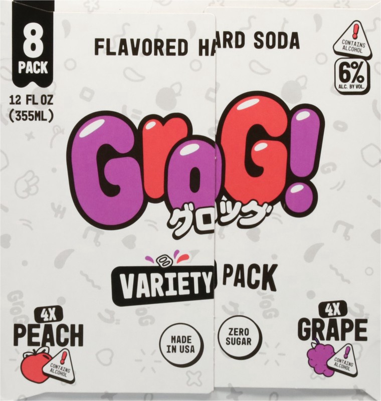slide 5 of 5, Grog! Peach/Grape Hard Soda Variety Pack 8 - 12 fl oz Cans, 96 oz