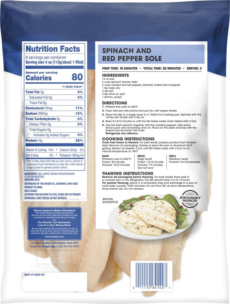 slide 2 of 2, Kroger Wild Caught Boneless & Skinless Sole Fillets, 32 oz