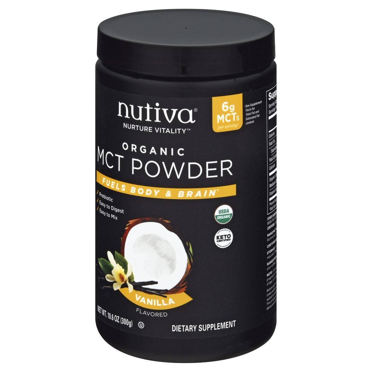 slide 3 of 9, Nutiva Nurture Vitality Organic Vanilla Flavored MCT Powder 10.6 oz, 10.6 oz