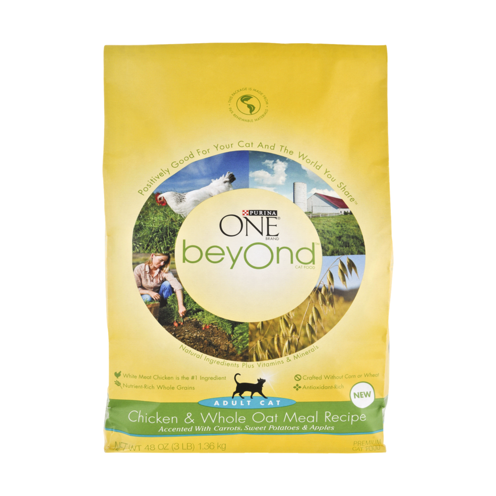 slide 1 of 1, Purina One Beyond Chicken & Whole Oat Meal Recipe Adult Cat Food, 3 lb