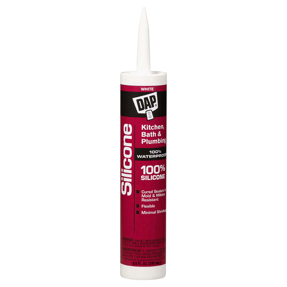 slide 1 of 9, DAP Kitchen & Bath 100% Silicone Rubber Sealant - White, 10.1 oz