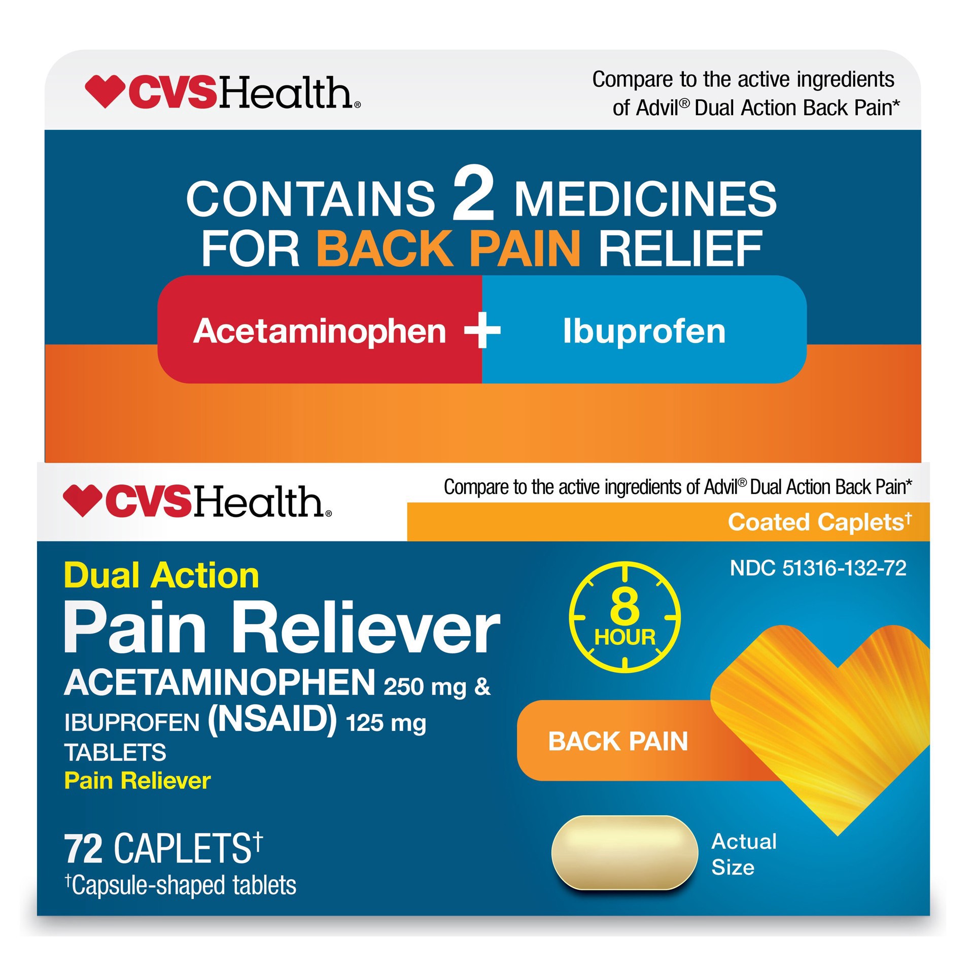 slide 1 of 1, Cvs Health Dual Action Back Pain, 72 Ct, 72 ct