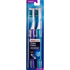 slide 1 of 1, CVS Health Pulsating Vibraclean Toothbrush, Medium, 2 ct