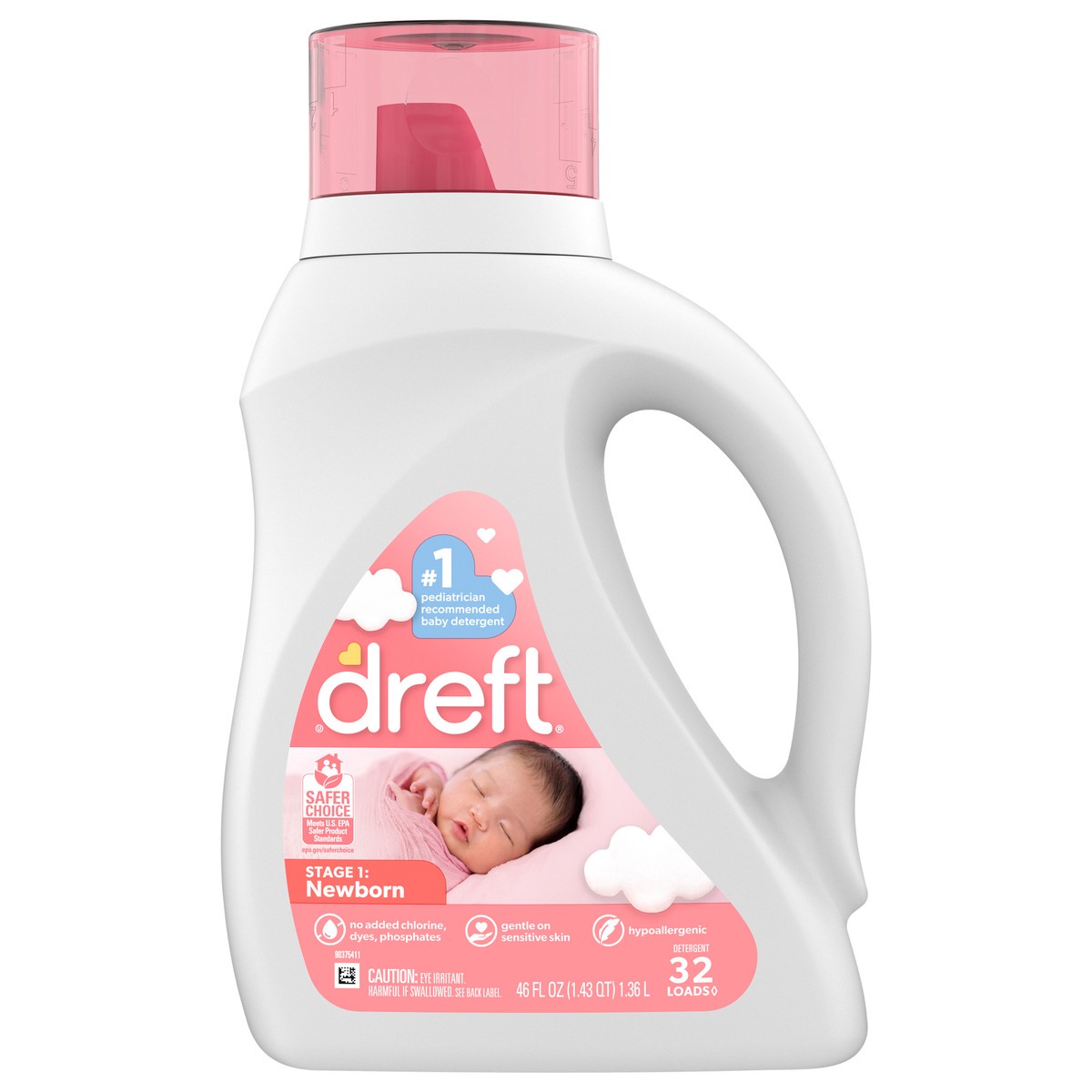 slide 1 of 4, Dreft Stage 1 Newborn Baby Liquid Laundry Detergent, Gentle on Sensitive Skin, HE Compatible, 32 loads, 46 fl oz