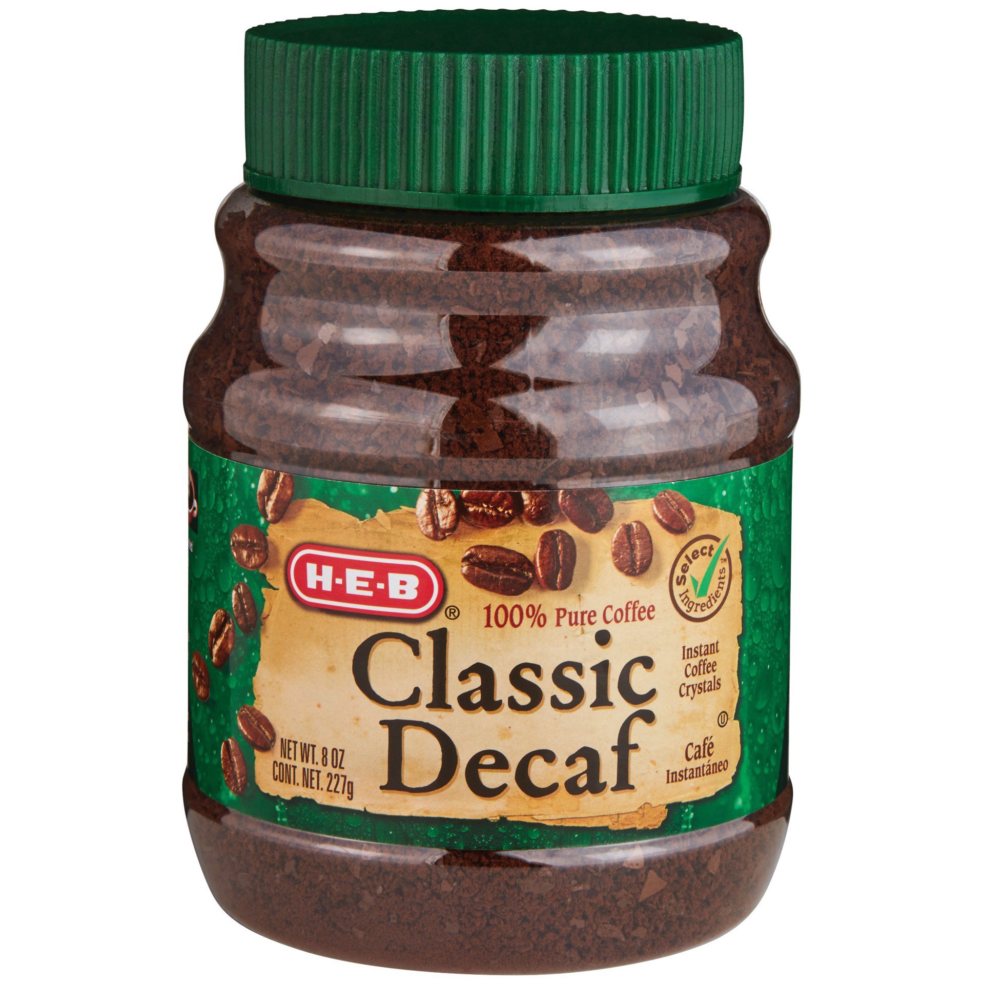 slide 1 of 1, H-E-B Classic Decaf Instant Coffee, 8 oz