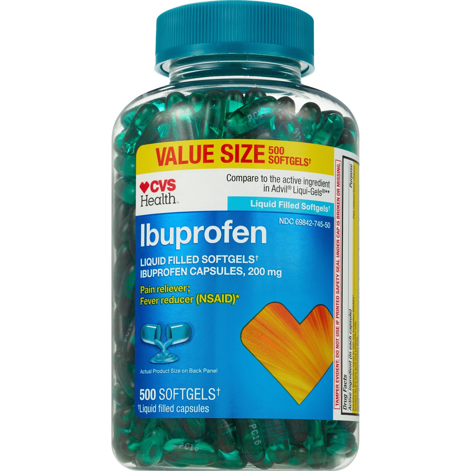 slide 1 of 1, Cvs Health Ibuprofen 200 Mg Liquid Filled Softgels, 500 Ct, 500 ct