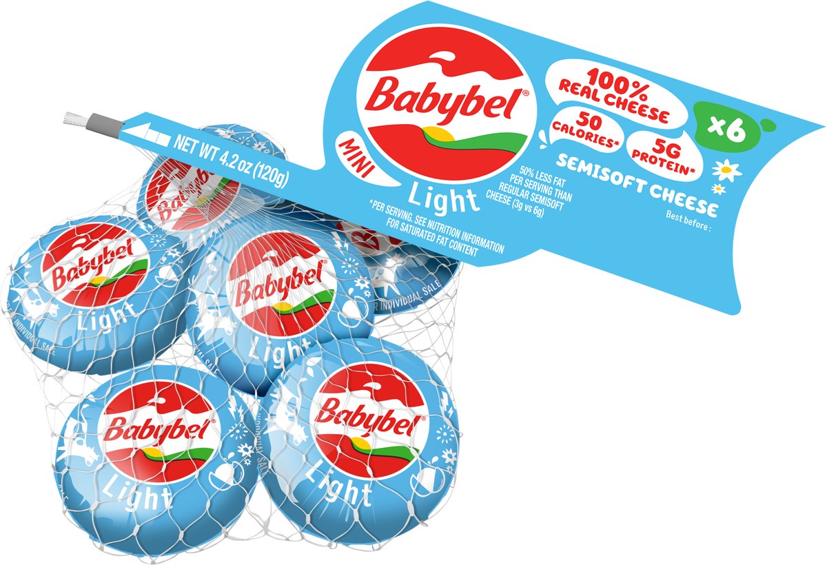 slide 2 of 3, Babybel Mini Babybel Light Snack Cheese, 6 Pack (4.2 oz), 6 ct