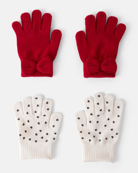 slide 1 of 1, Carter's Girls 2-Pack Heart & Bow Winter Gloves - Red/Cream Red/Cream 8-14, 1 ct