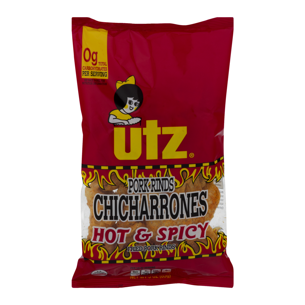 slide 1 of 1, Utz Hot Spicy Pork Rinds, 3 oz