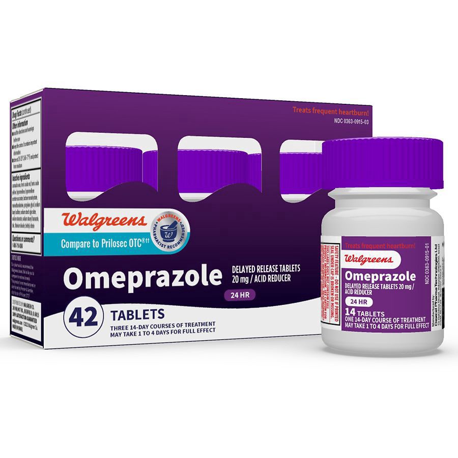 slide 5 of 5, Walgreens Omeprazole Acid Reducer Delayed Release Tablets 20Mg, 42 ct
