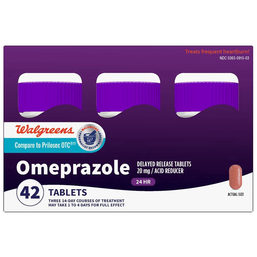slide 1 of 5, Walgreens Omeprazole Acid Reducer Delayed Release Tablets 20Mg, 42 ct
